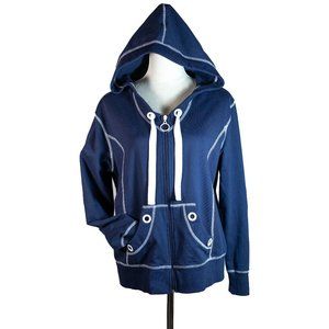 VINTAGE COTTON Women's Hoodie Navy Blue and White Size L NWOT